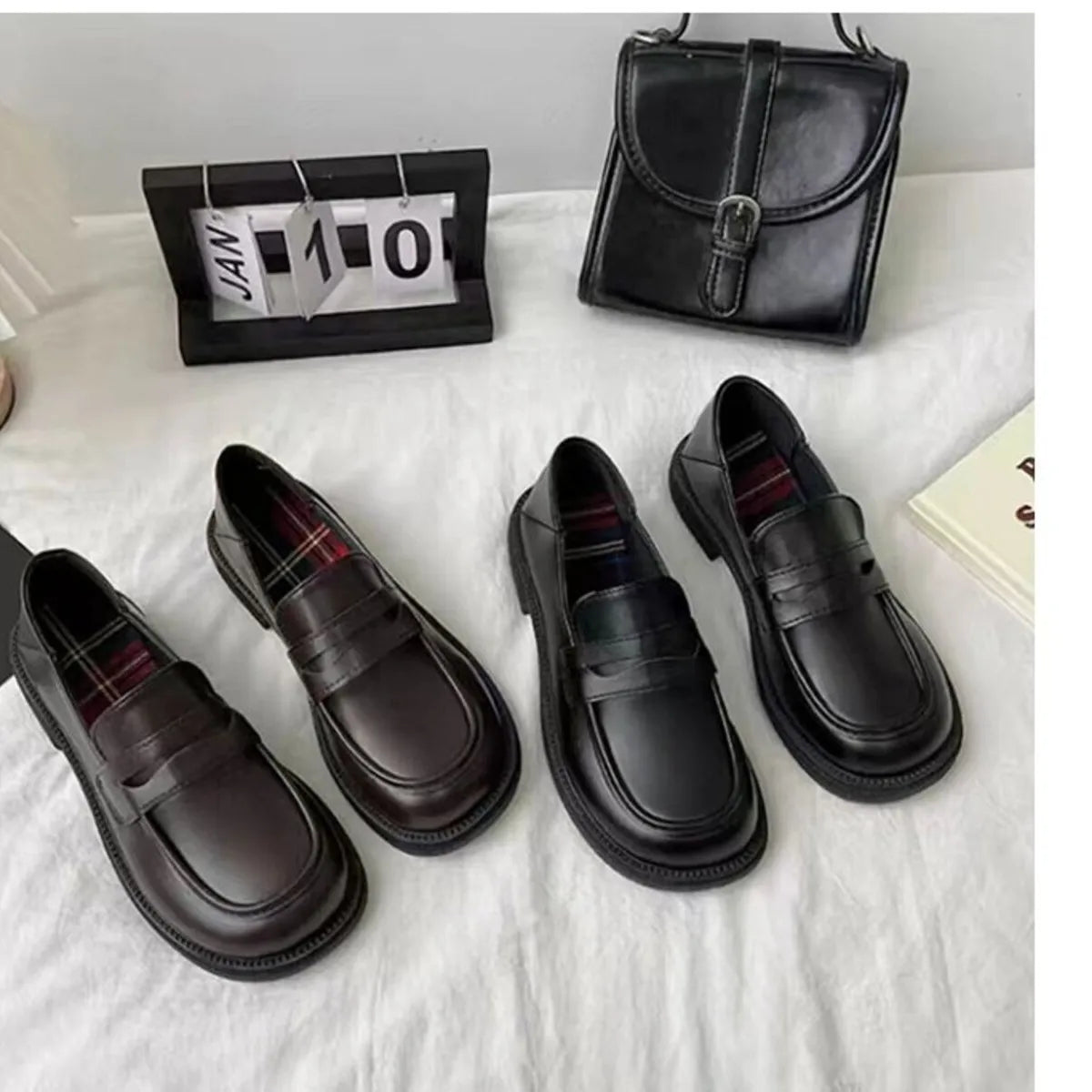 Round Toe Leather Loafers - Loving It Shop