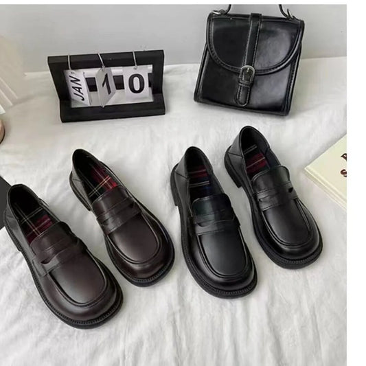 Round Toe Leather Loafers - Loving It Shop