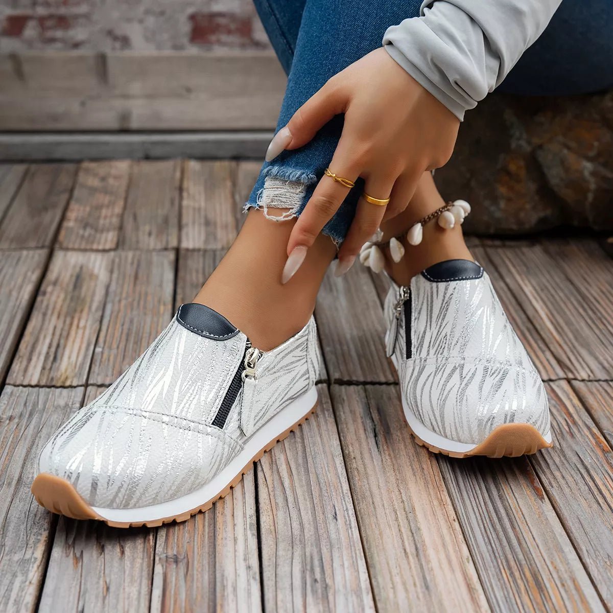 Round Toe Zipper Detail Slip - Ons - Loving It Shop