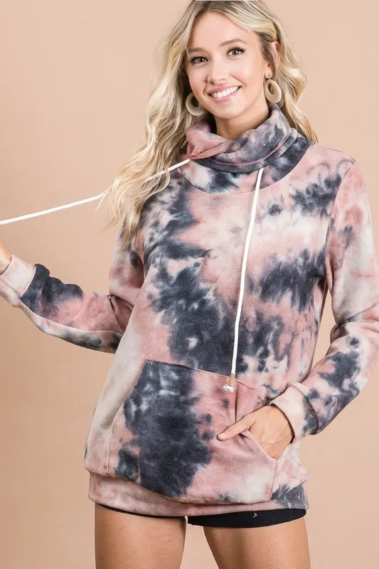 Brushed Tie Dye Overlapped Turtle Neck Sweatshirt