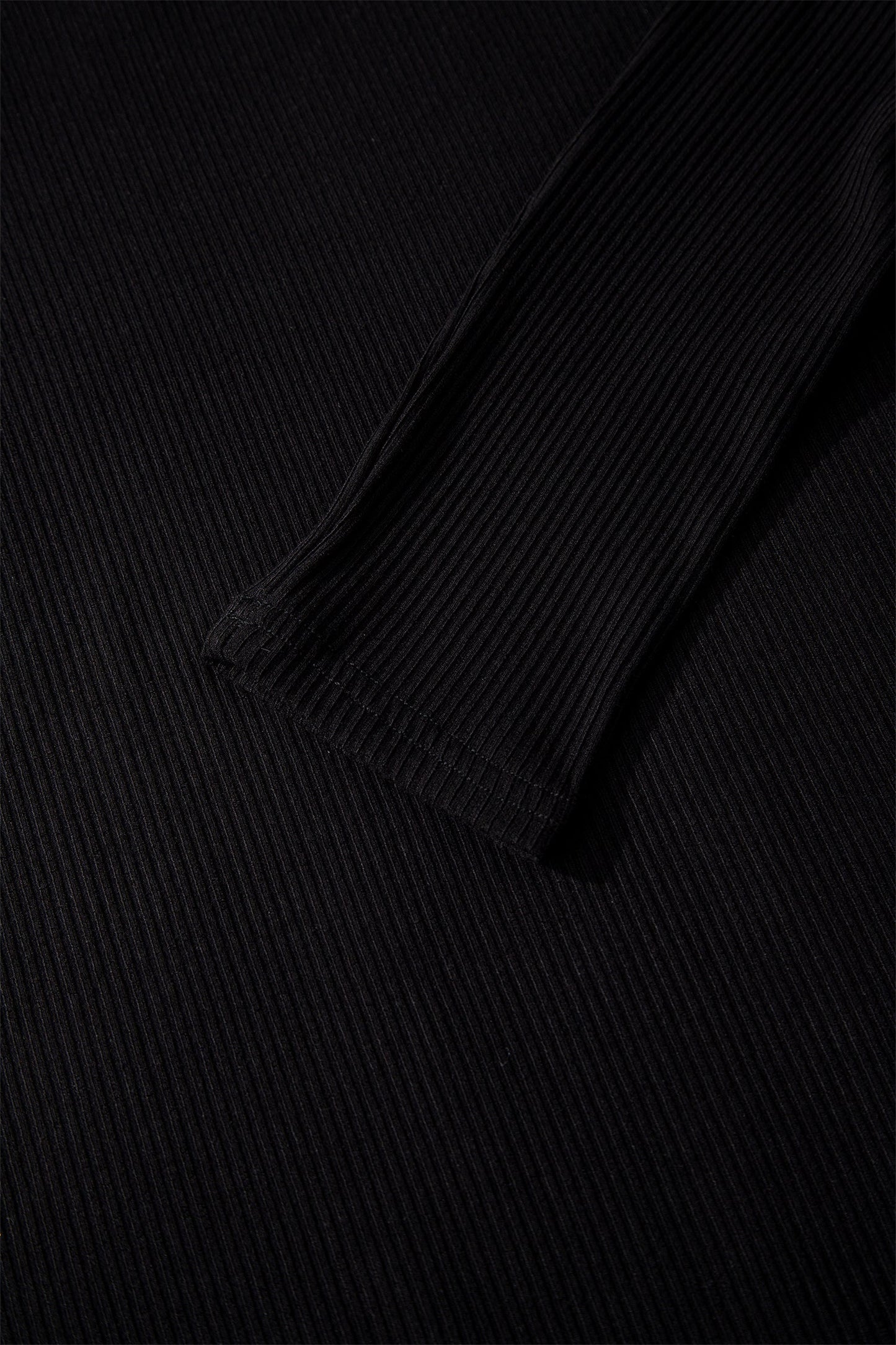 Black Ribbed Long Sleeve Crew Neck Solid Color Bodysuit