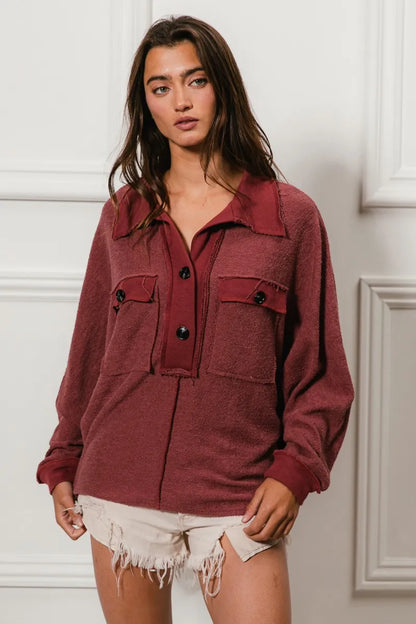 Cp French Terry Cut Edge Detail Collared Top