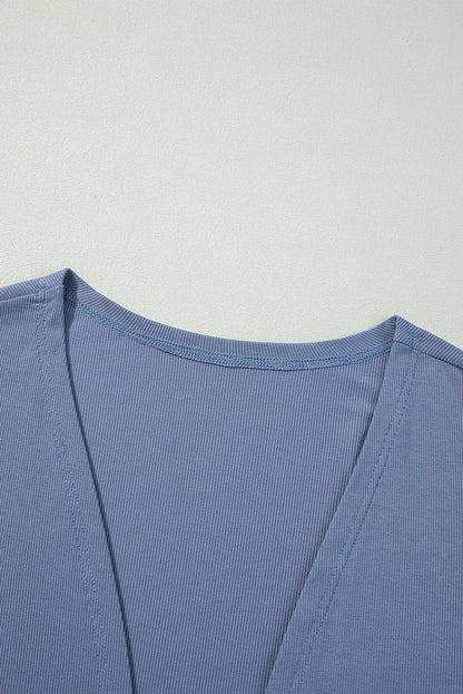 Solid Color Rib Knit Open Front Tunic Cardigan