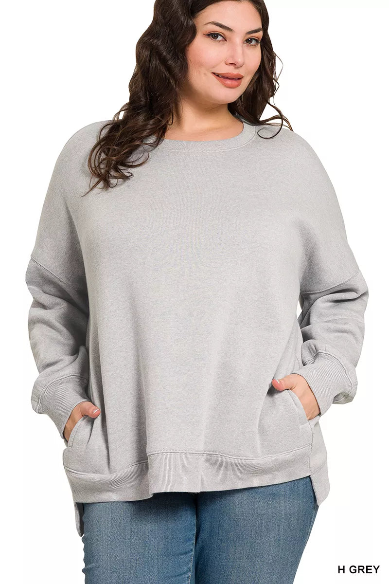 Full Size Fleece Hi-low Boyfriend Sweatshirts with Pockets Plus Size