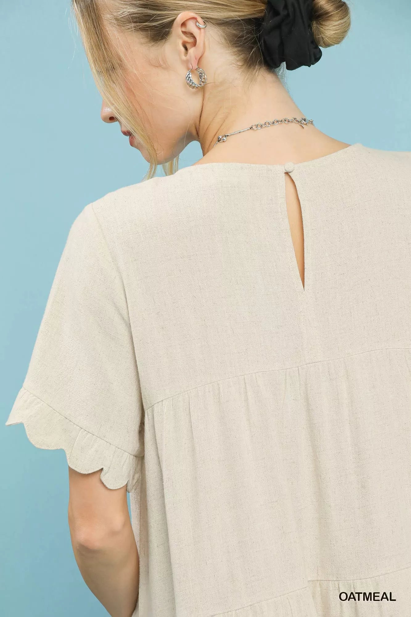 Linen Tiered Babydoll Dress with Ruffle Sleeves