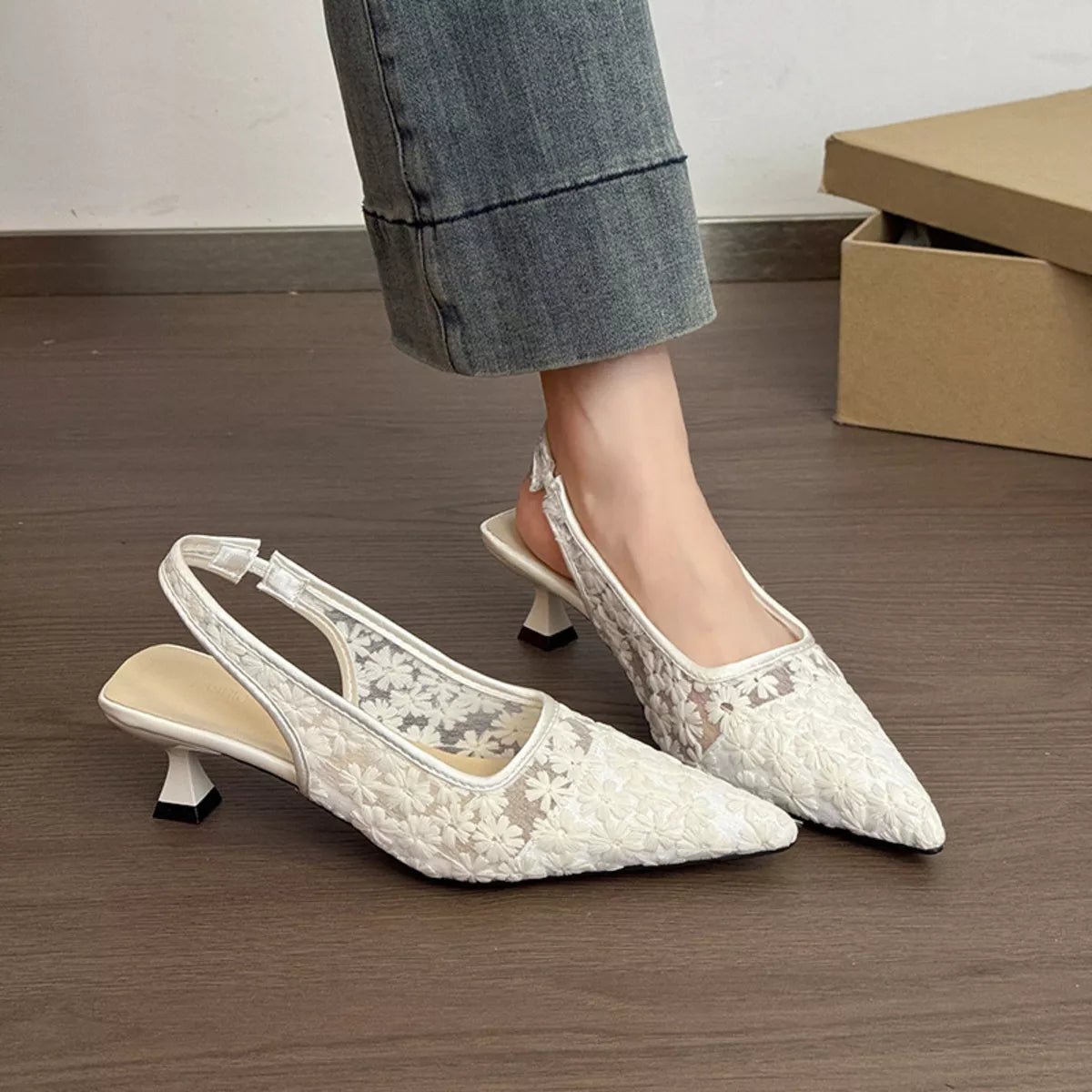 Lace Pointed - Toe Slingback Pumps - Loving It Shop