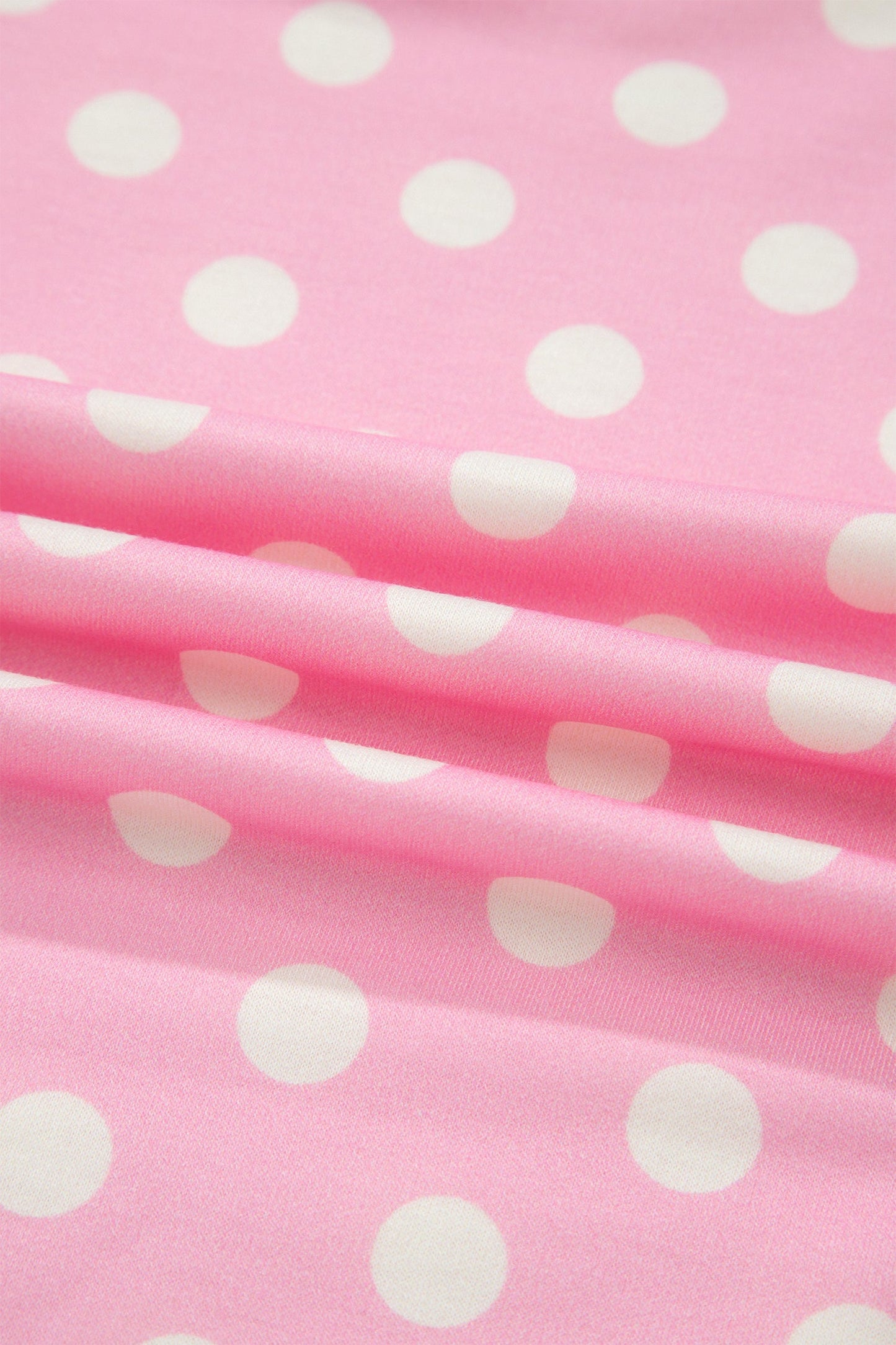 Pink Polka Dot Print Color Block Trim Mock Neck Short Set