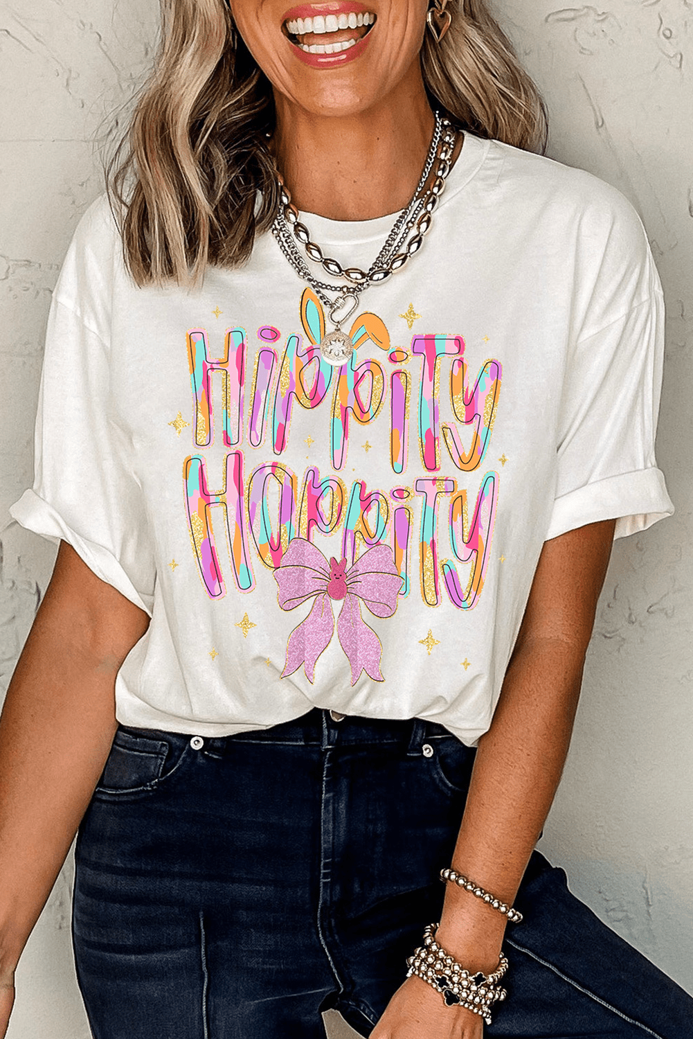 White Hippity Hoppity Graphic Loose Tee - Loving It Shop