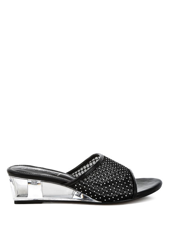 Tempra Mesh Clear Heel Wedge Sandals - Loving It Shop