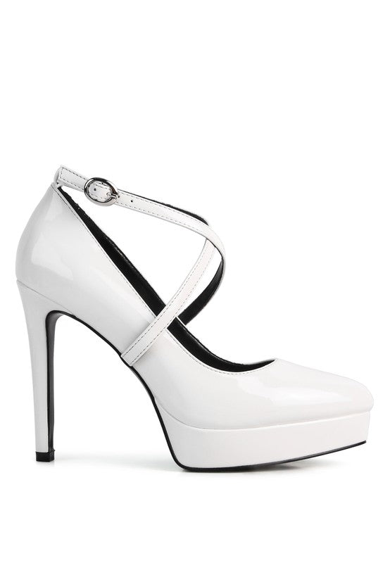 Pixie Dust Patent Faux Leather Cross Strap Pumps