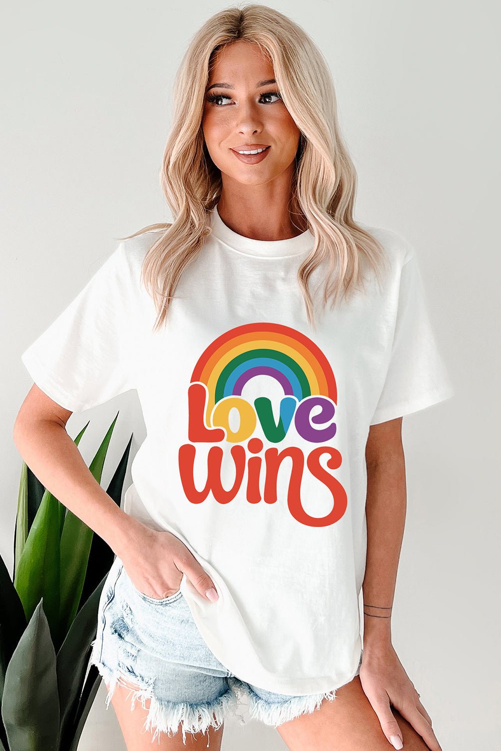 White Love Wins Pride Rainbow Graphic Casual T Shirt - Loving It Shop