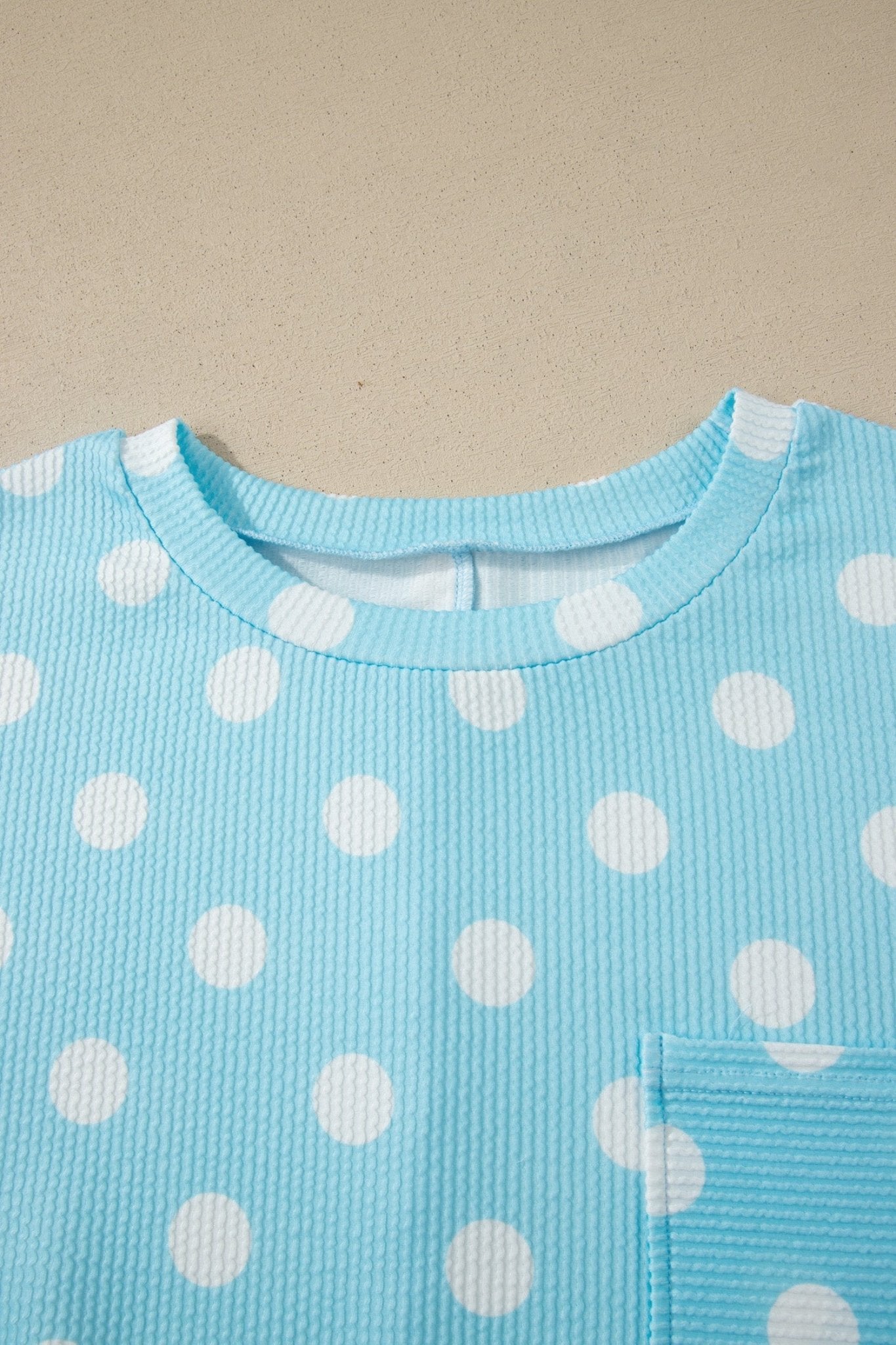 Sky Blue Twisted Rib Polka Dot Print Plus Size T Shirt - Loving It Shop