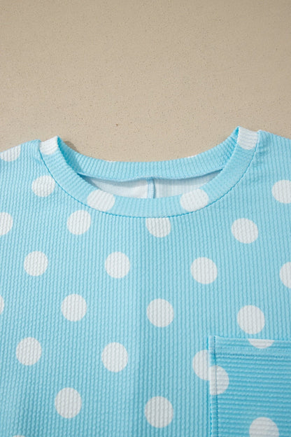 Sky Blue Twisted Rib Polka Dot Print Plus Size T Shirt - Loving It Shop