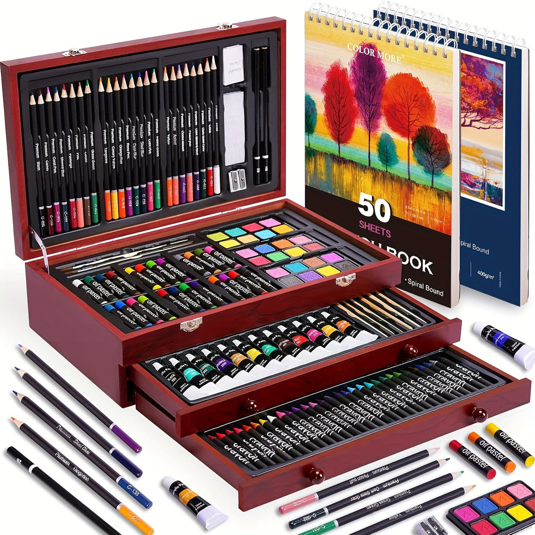 175-Piece Deluxe Art Set – Crayons, Colored Pencils &amp; Acrylic Paints in Wooden Case