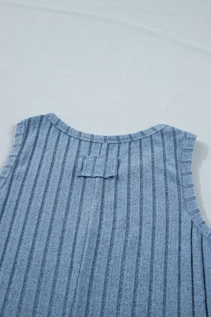 Sky Blue Slim Ribbed Mineral Wash Tank Top