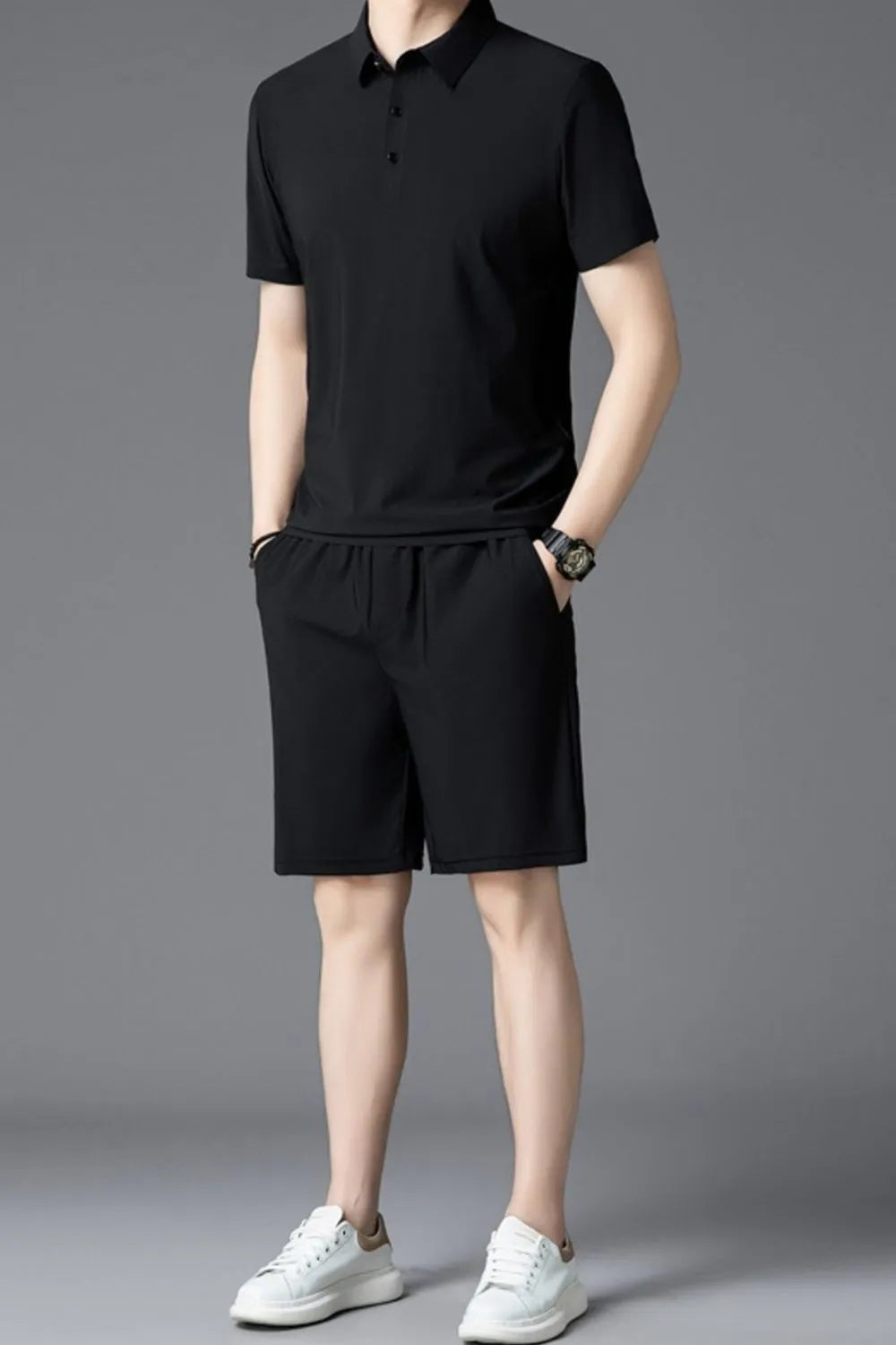 Men's Plus Size Short Sleeve Polo and Shorts Set