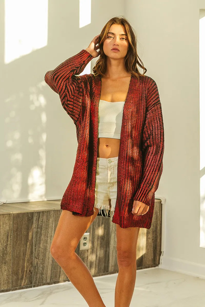 Metallic Knit V-neck Open Sweater Cardigan