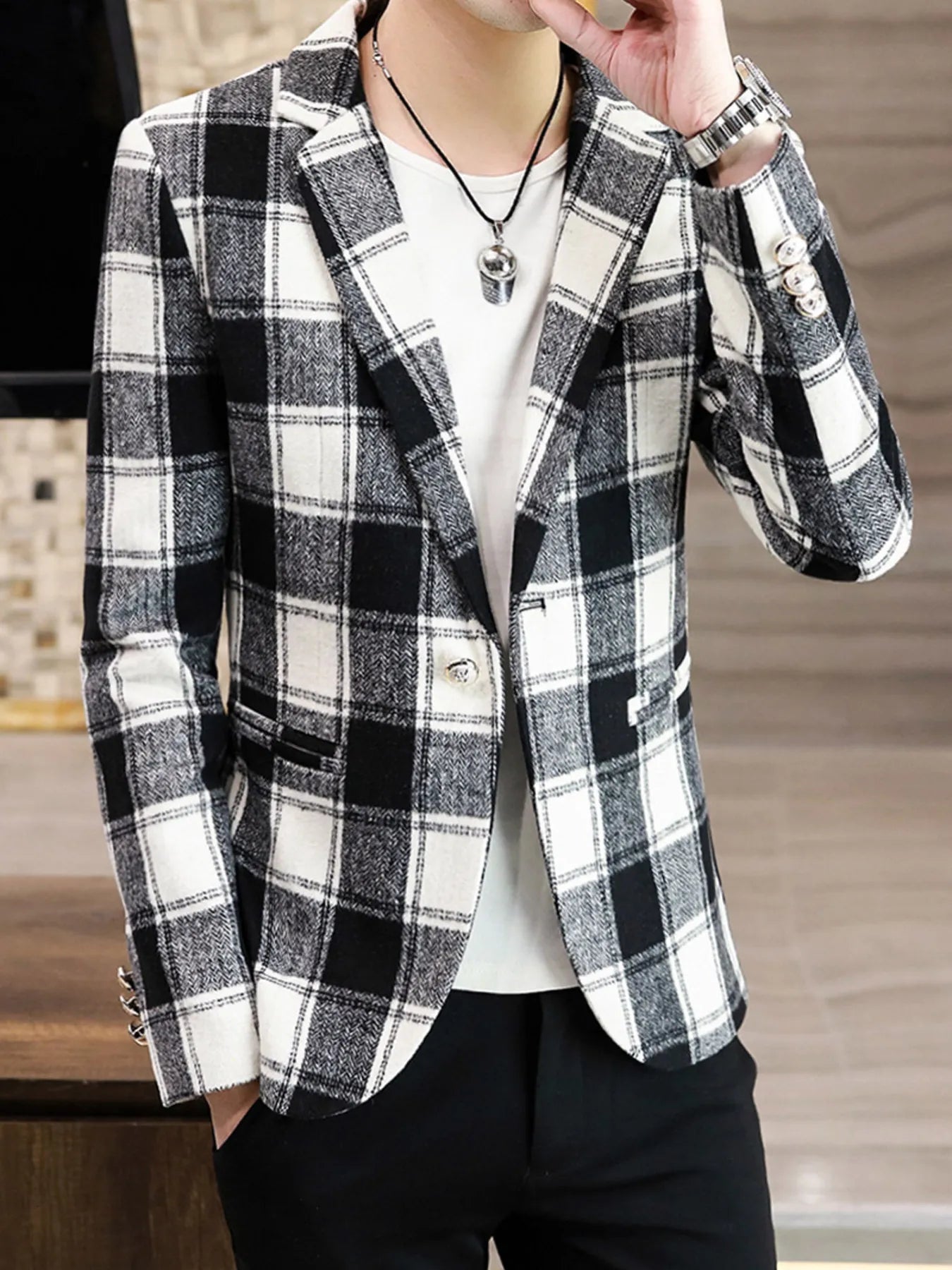 Men's Plus Size Plaid Slim Fit Blazer - Loving It Shop