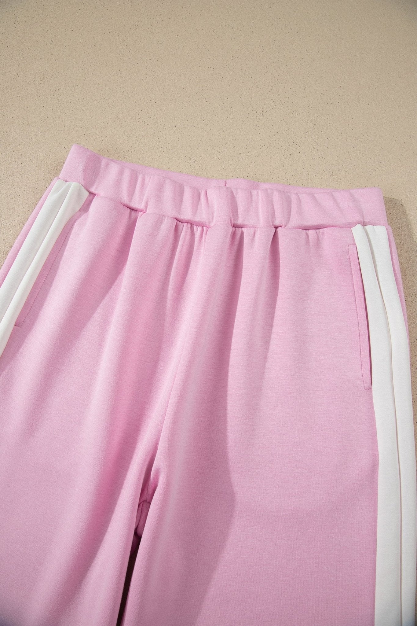 Pink Colorblock Trim Cropped Tank Elastic Waist Shift Pants 2pcs Set - Loving It Shop