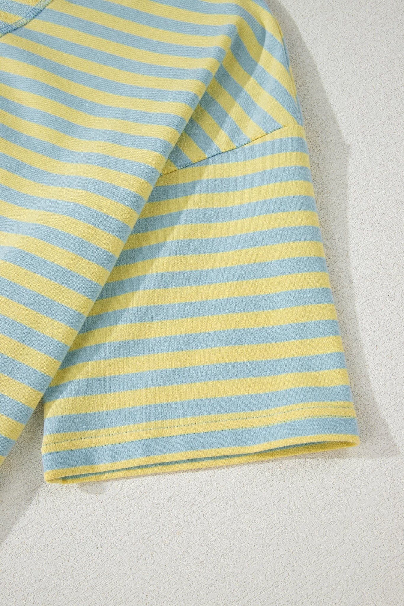 Yellow Stripe Drop Shoulder Boxy Casual Terry Short Set - Loving It Shop