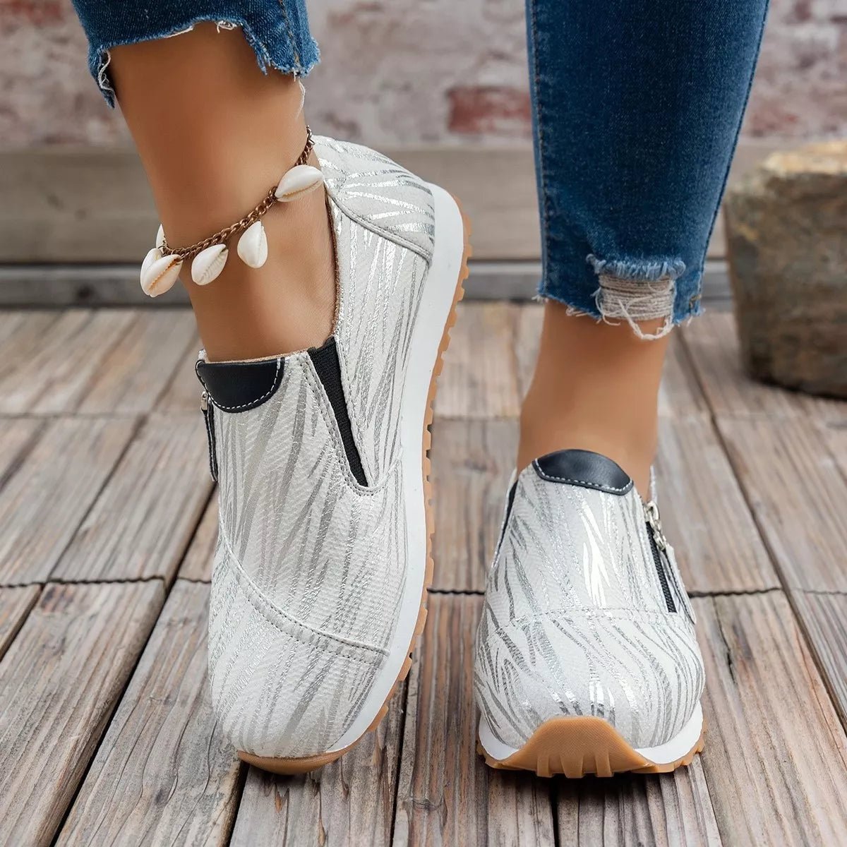 Round Toe Zipper Detail Slip - Ons - Loving It Shop
