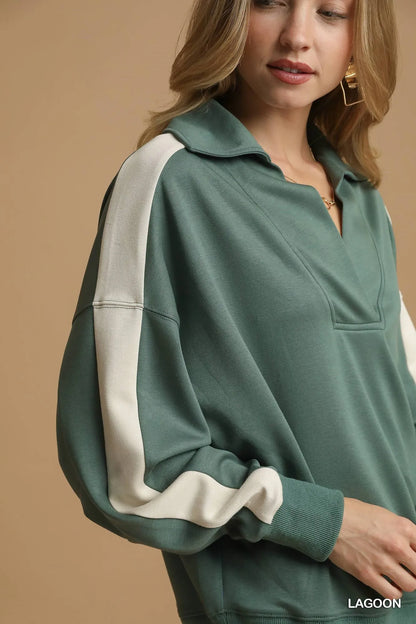 Contrast Long Sleeve Sweatshirt with Collar