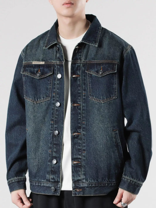 Men's Plus Size Button Up Wash Denim Jacket