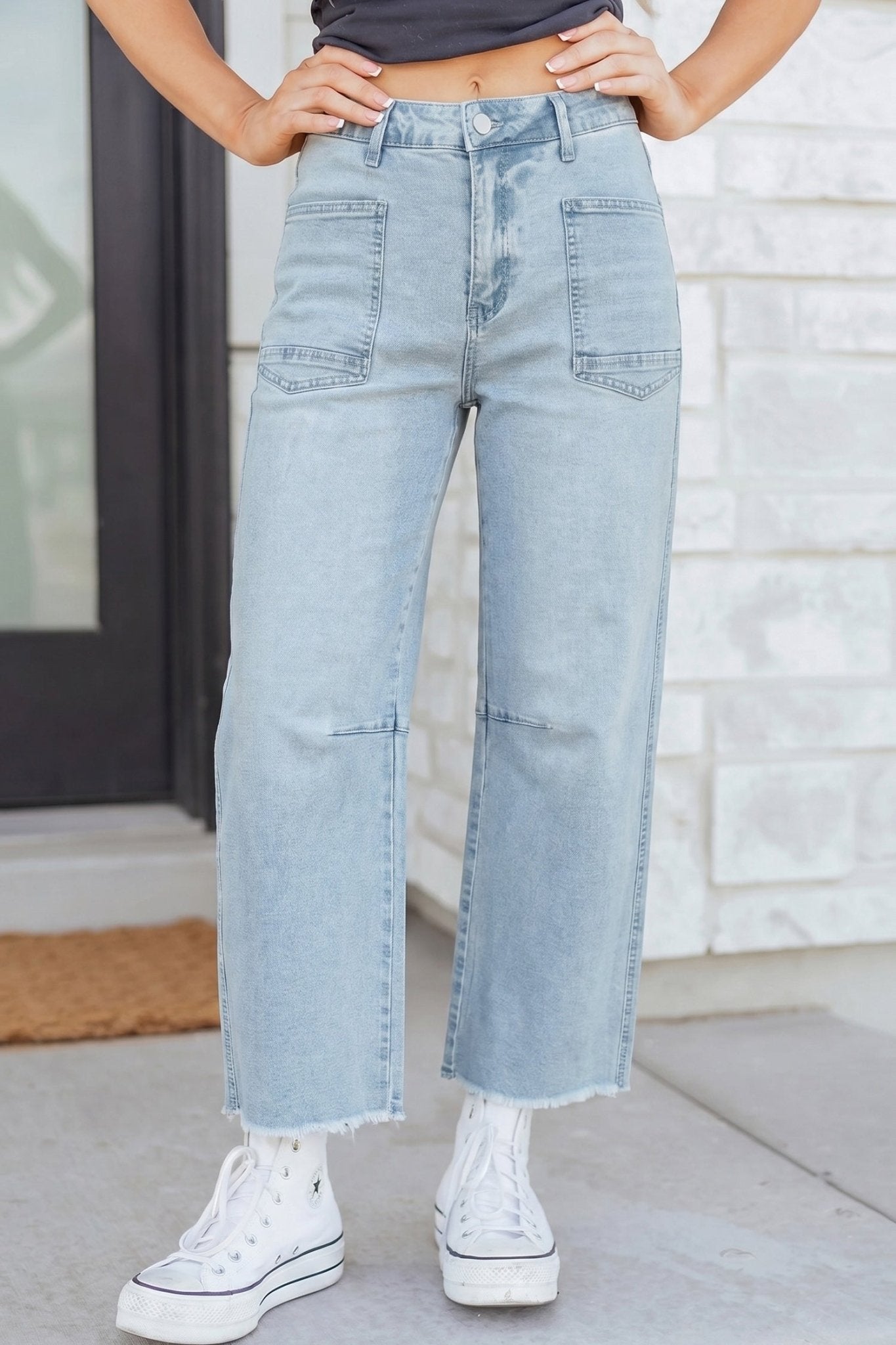 Beau Blue Frayed Cropped Straight Jeans - Loving It Shop