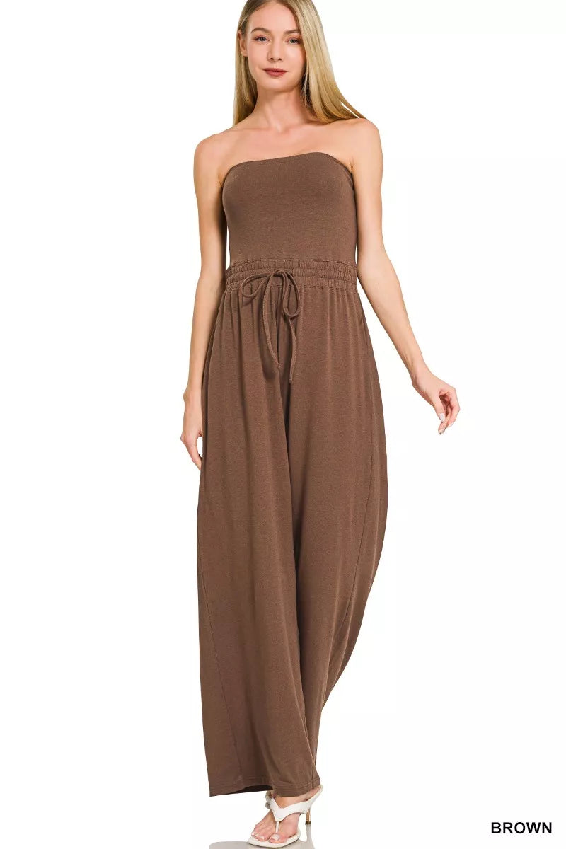 Tube Top Jumpsuit with Drawstring Waist