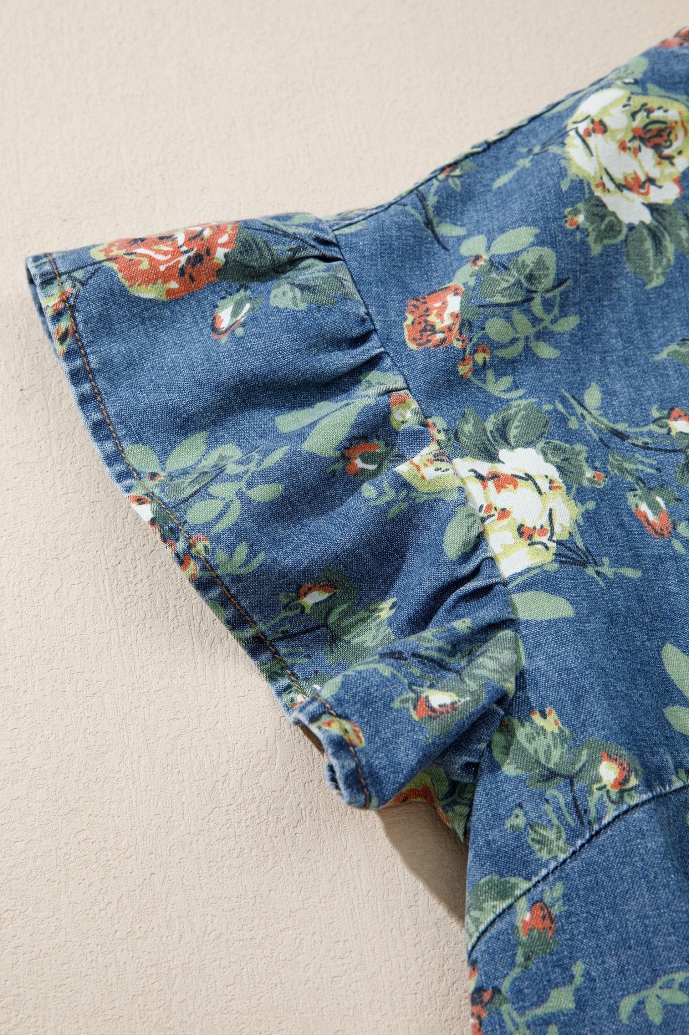 Ashleigh Blue Ruffled Short Sleeve Floral Denim Top - Loving It Shop