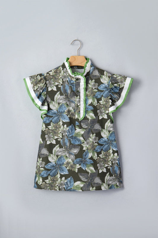 Green Ruffled Short Sleeve Floral Summer Blouse - Loving It Shop