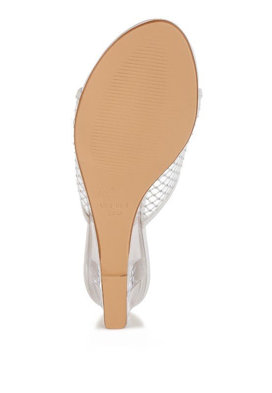 Tempra Mesh Clear Heel Wedge Sandals - Loving It Shop