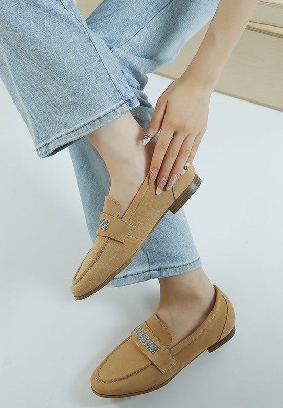 New Ode Rhinestone Penny Strap Loafers Loafers - Loving It Shop