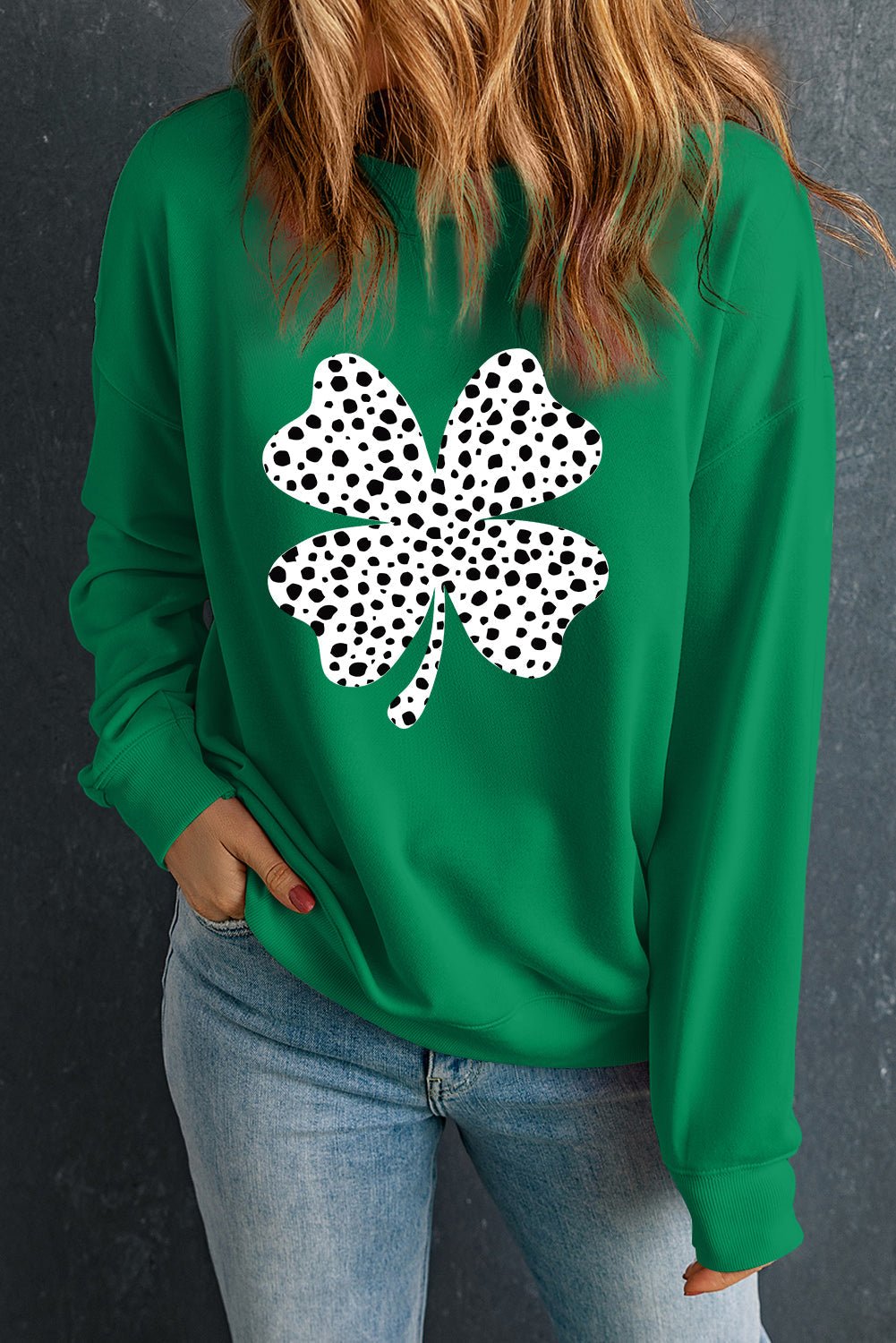 Dark Green St Patricks Day Spotty Clover Graphic Sweatshirt - Loving It Shop