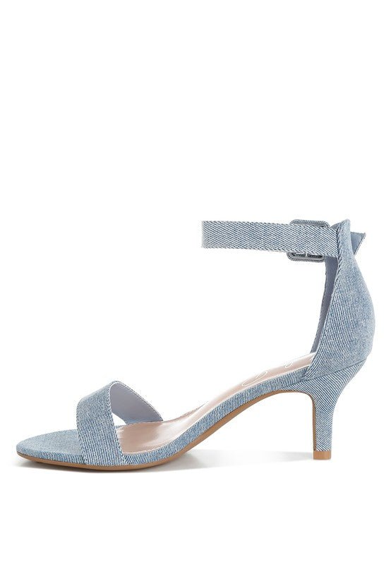 Ozula Denim Kitten Heel Sandals - Loving It Shop