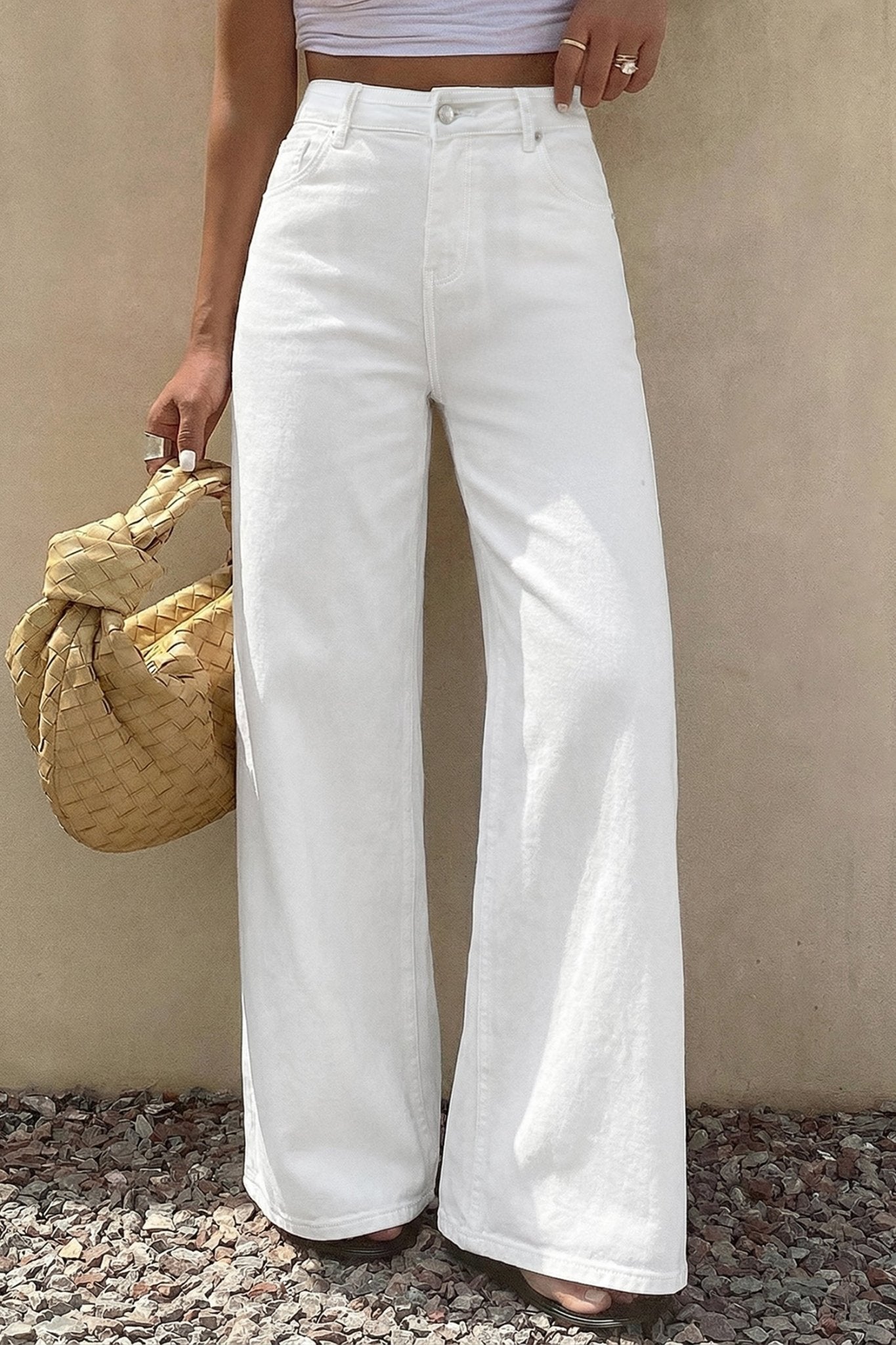 White Solid Color Loose Casual Jeans - Loving It Shop