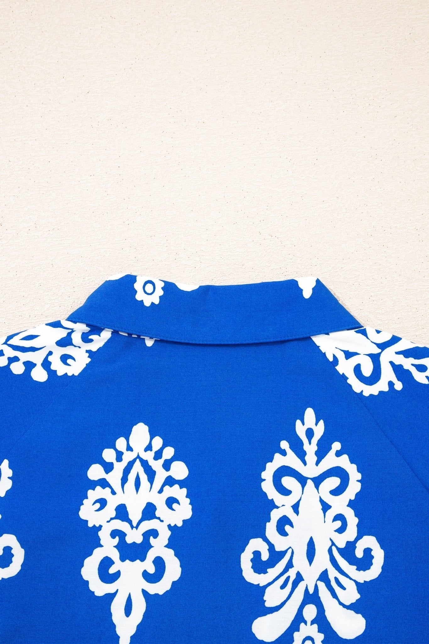 Blue Ethnic Geometric Print Collared Button Front Short Puff Sleeve Mini Dress - Loving It Shop