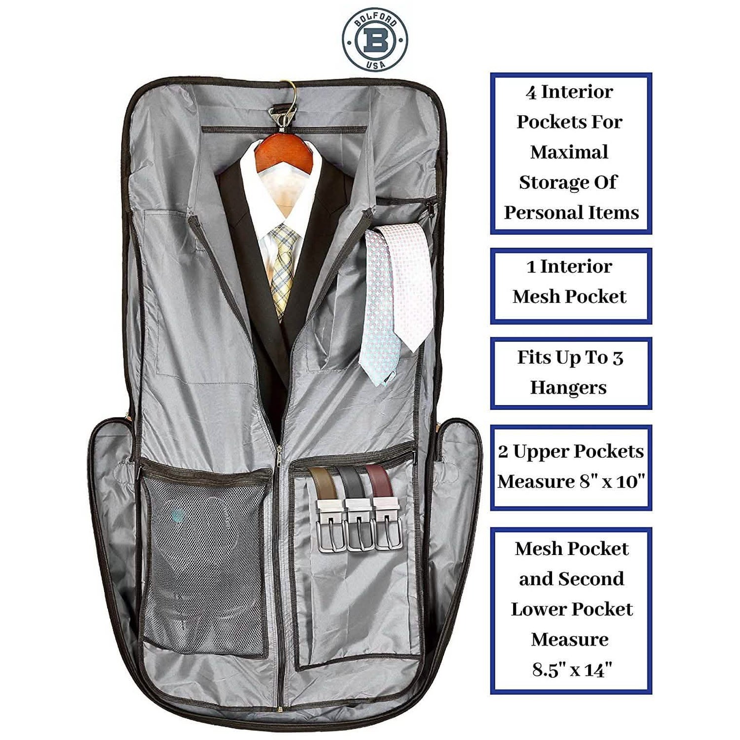 Bolford Travel Garment Bag For Business Trips And Travel With Padded Computer Pocket