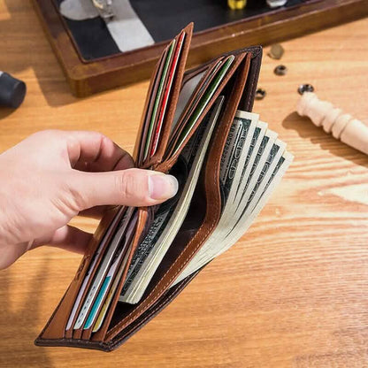 BULLCAPTAIN Men Genuine Leather Vintager RFID Blocking Anti-theft Wallet