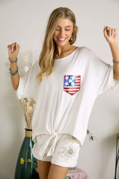 Sequin US Flag Pocketed Top