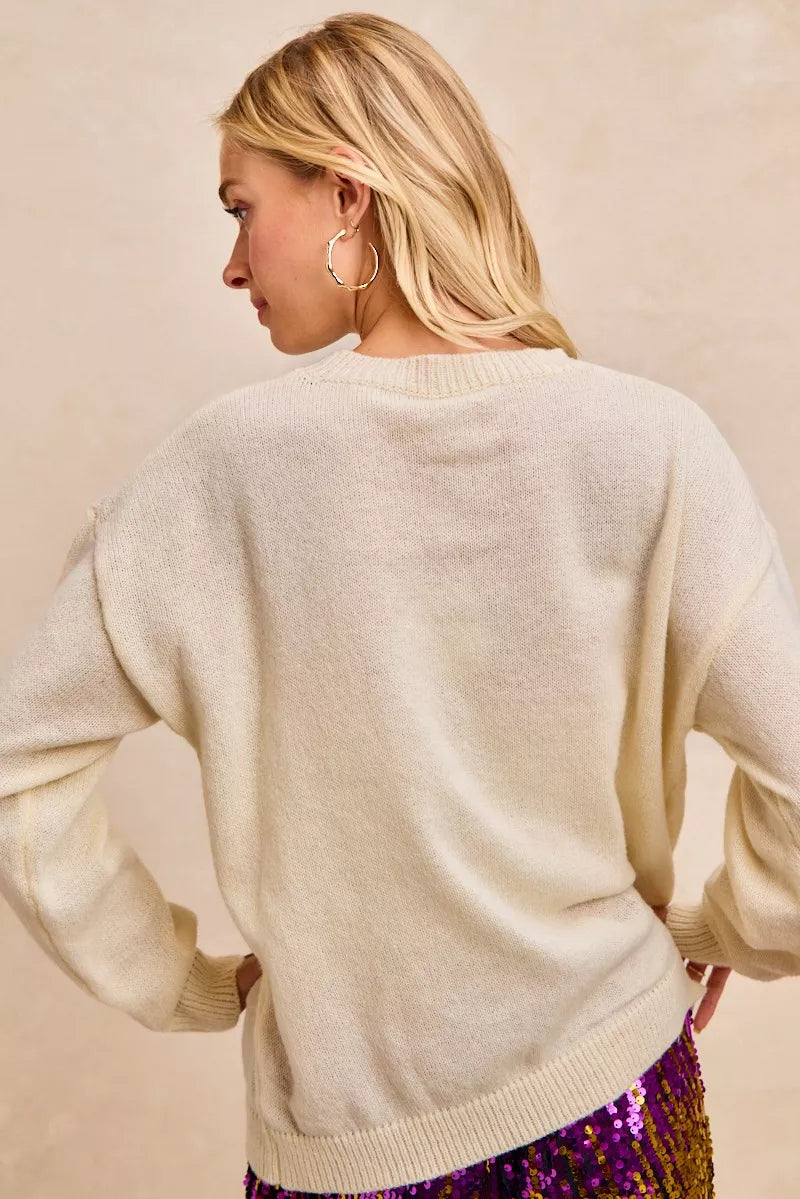 Mardi Gras Sequin Lattering Knit Top