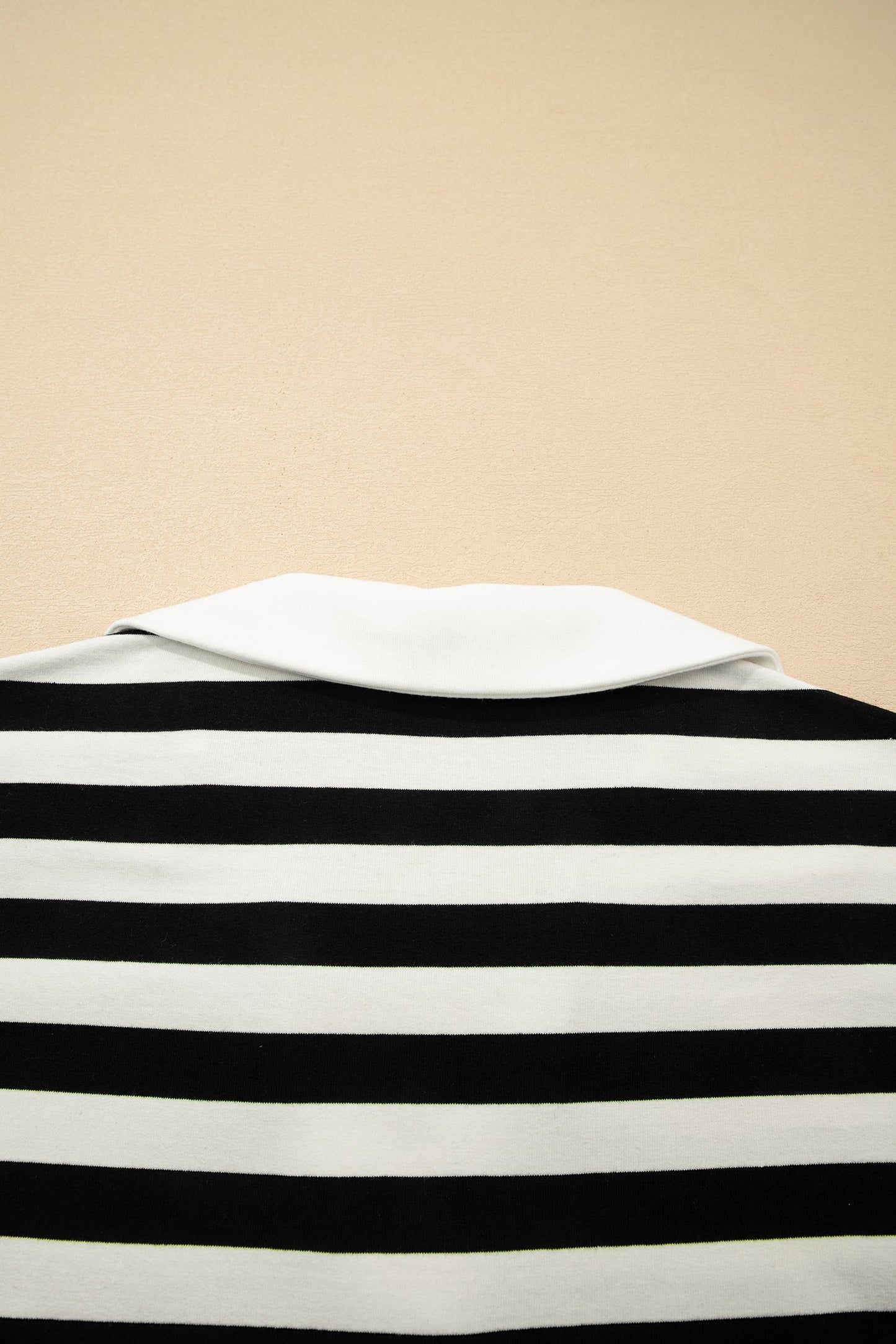 Black Stripe Collar V Neck Ruffled Short Sleeve Blouse