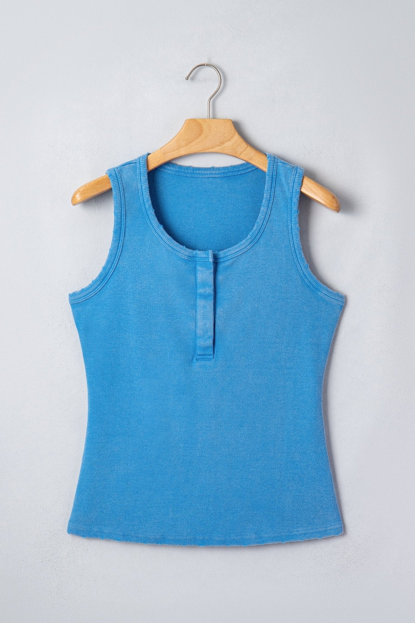 Blue Vintage Distressed Ribbed Mineral Wash Tank Top - Loving It Shop
