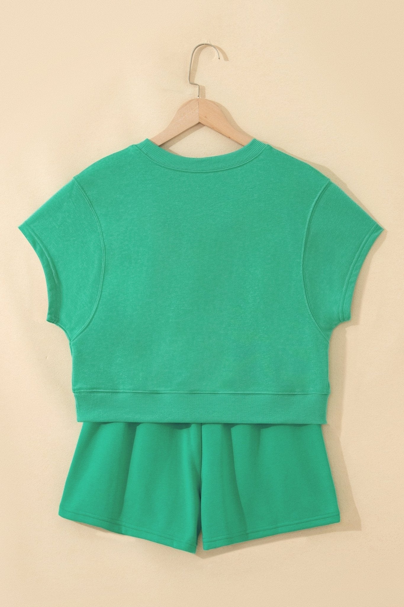 Sea Green Solid Color Loose Tee Drawstring Shorts 2pcs Outfit - Loving It Shop