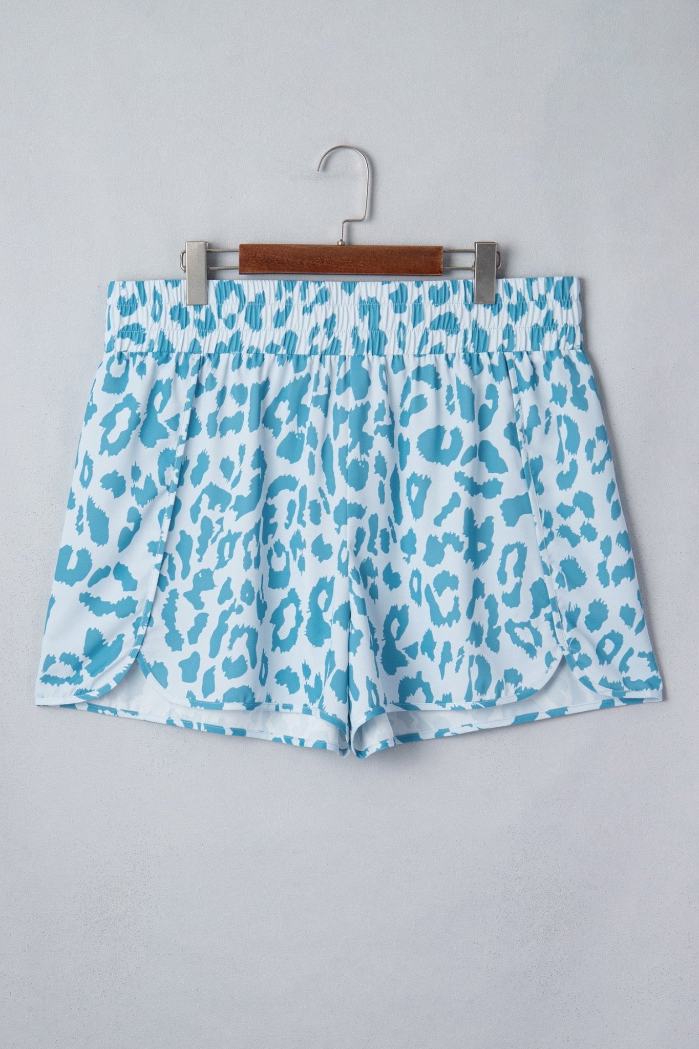 Beau Blue Plus Size Leopard Elastic Waist Athletic Shorts - Loving It Shop