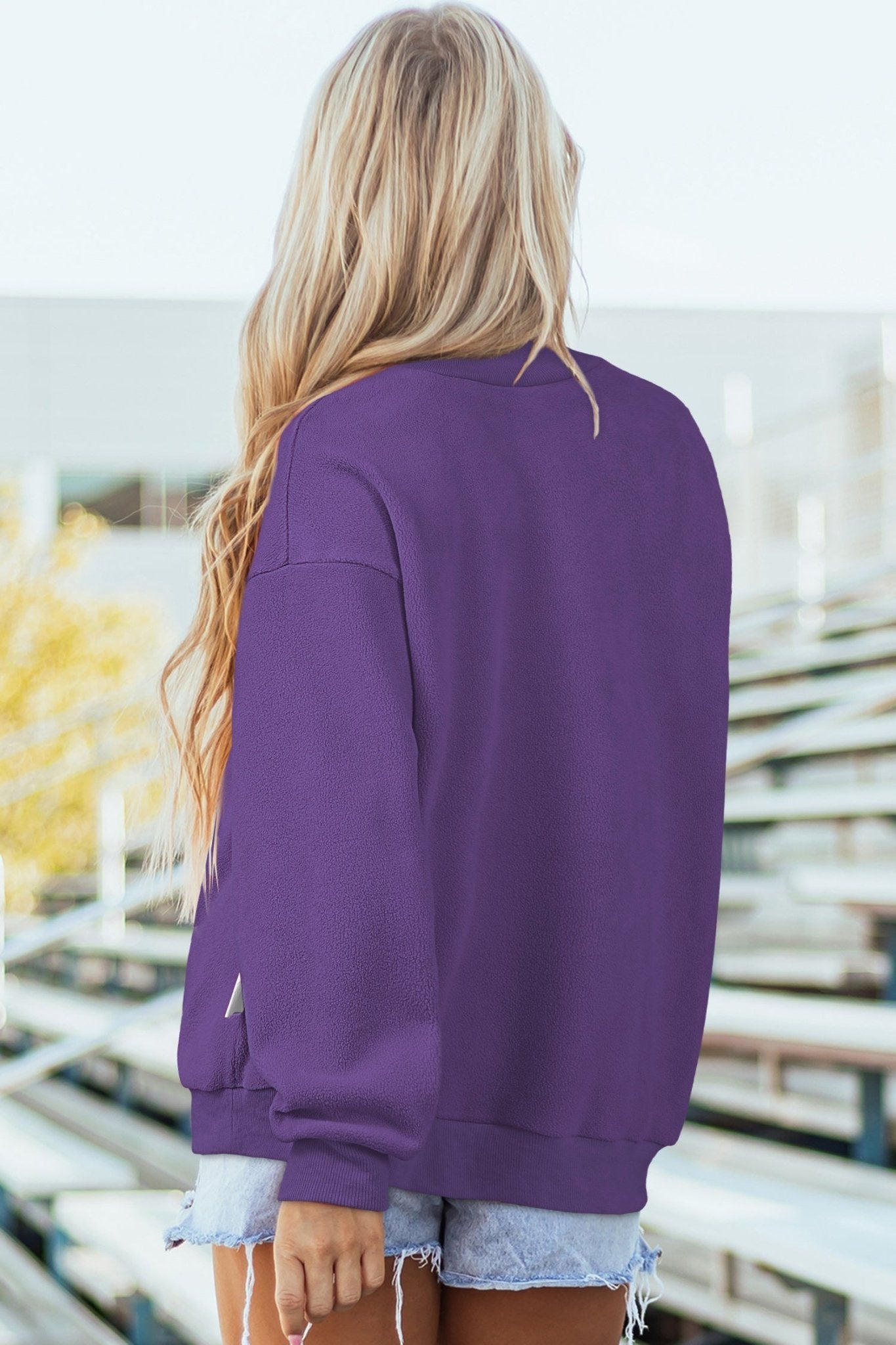 Tillandsia Purple Oversize Drop Shoulder Reversible Mock Neck Sweatshirt - Loving It Shop