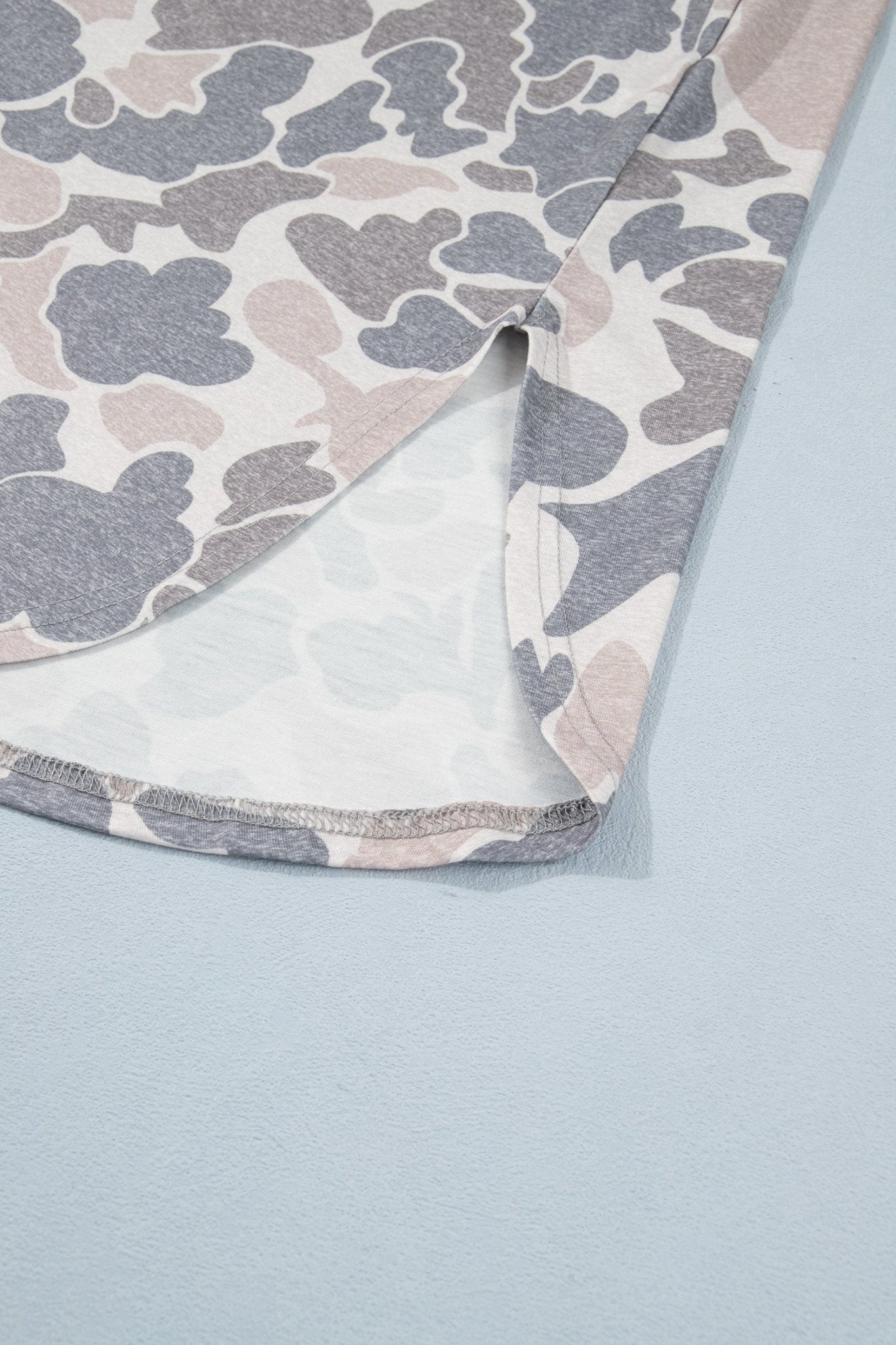 Multicolour Camouflage Print Short Sleeve Drop Shoulder Side Slit Casual Dress - Loving It Shop