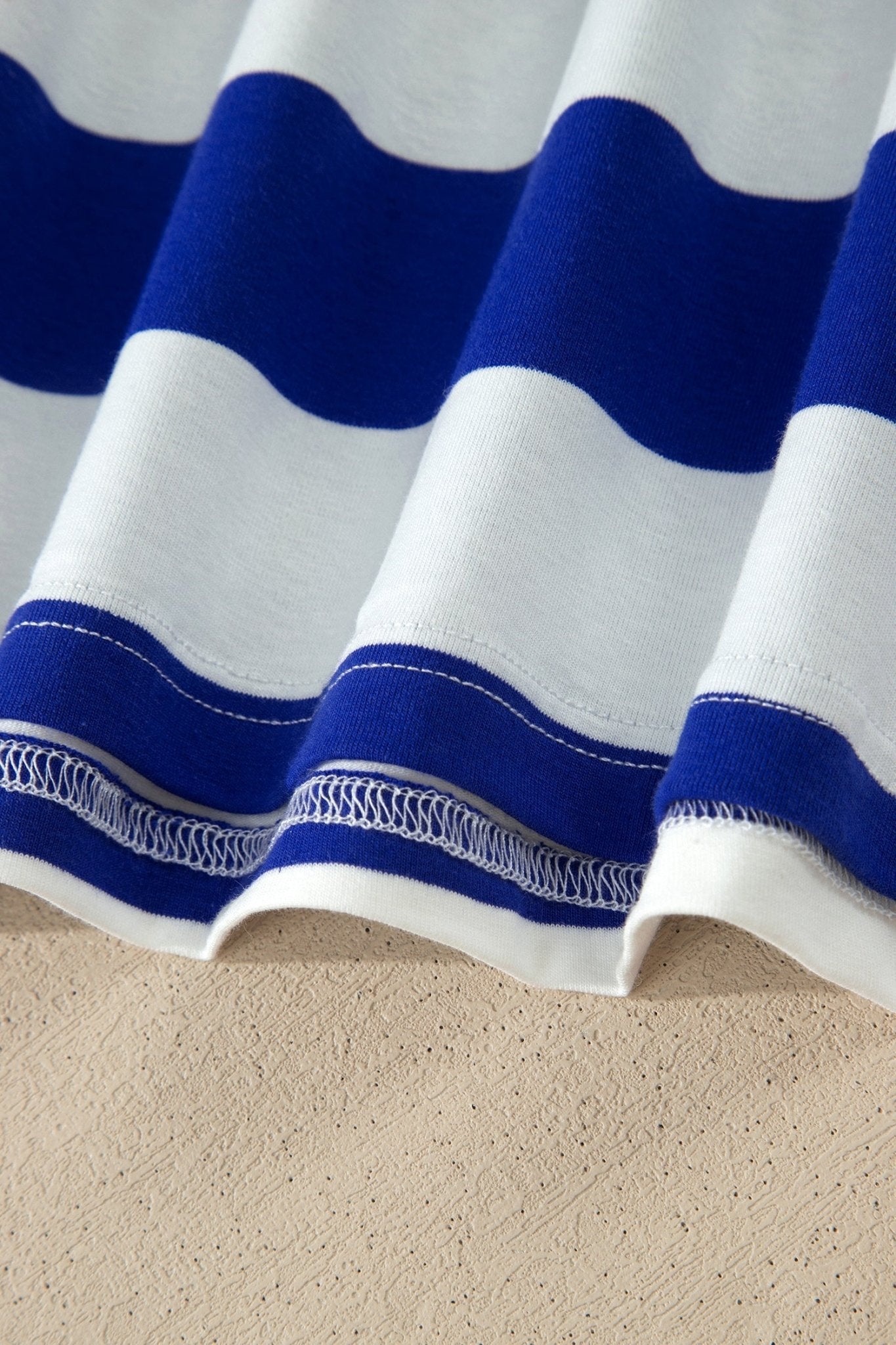 Blue Stripe Contrast Trim Round Neck Short Puff Sleeve Shift Mini Dress - Loving It Shop