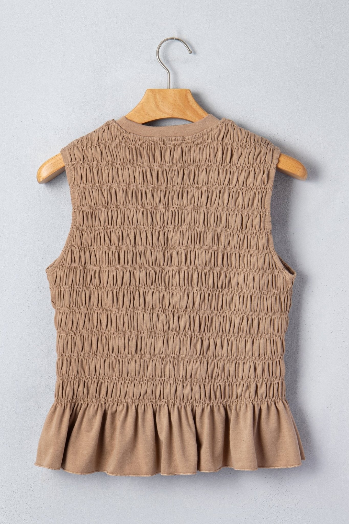 Smoke Gray Shirred Slim Fit Ruffle Hem Tank Top - Loving It Shop