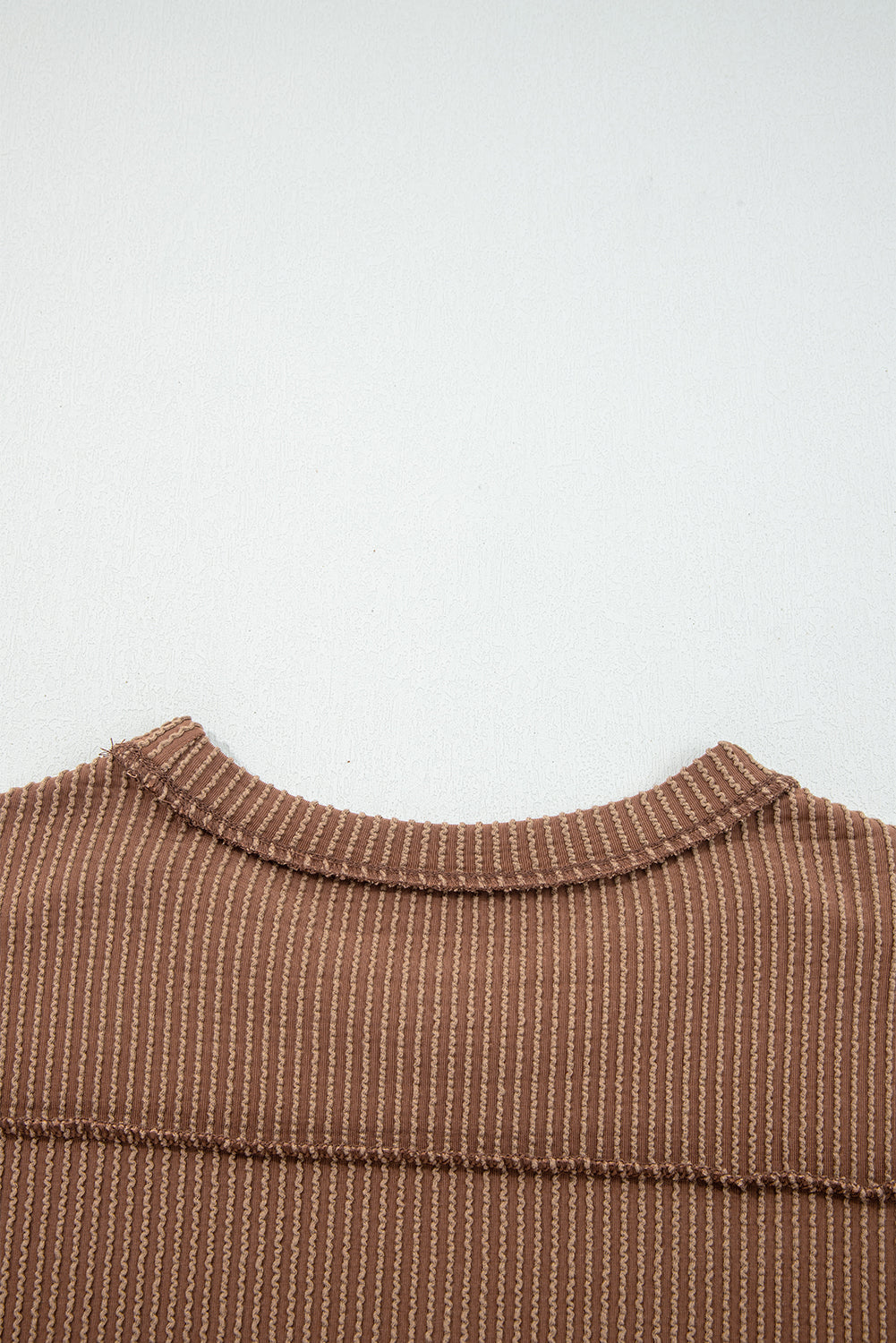 Dark Khaki Twist Ribbed Exposed Seam Detail Long Sleeve Loose Top